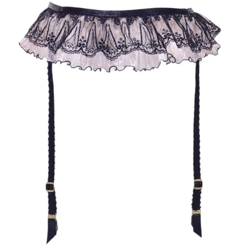 Agent Provocateur Black and Pink Fifi  Suspender Garter Belt NWT
